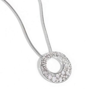 Paparazzi Silver Necklace with Pearl Crystal Details Scintillating Spiral White
